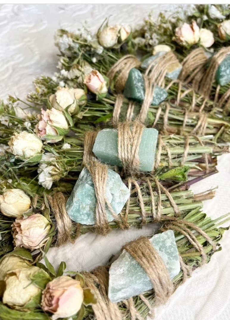Aventurine, Rosemary, And Mint Smudge Stick