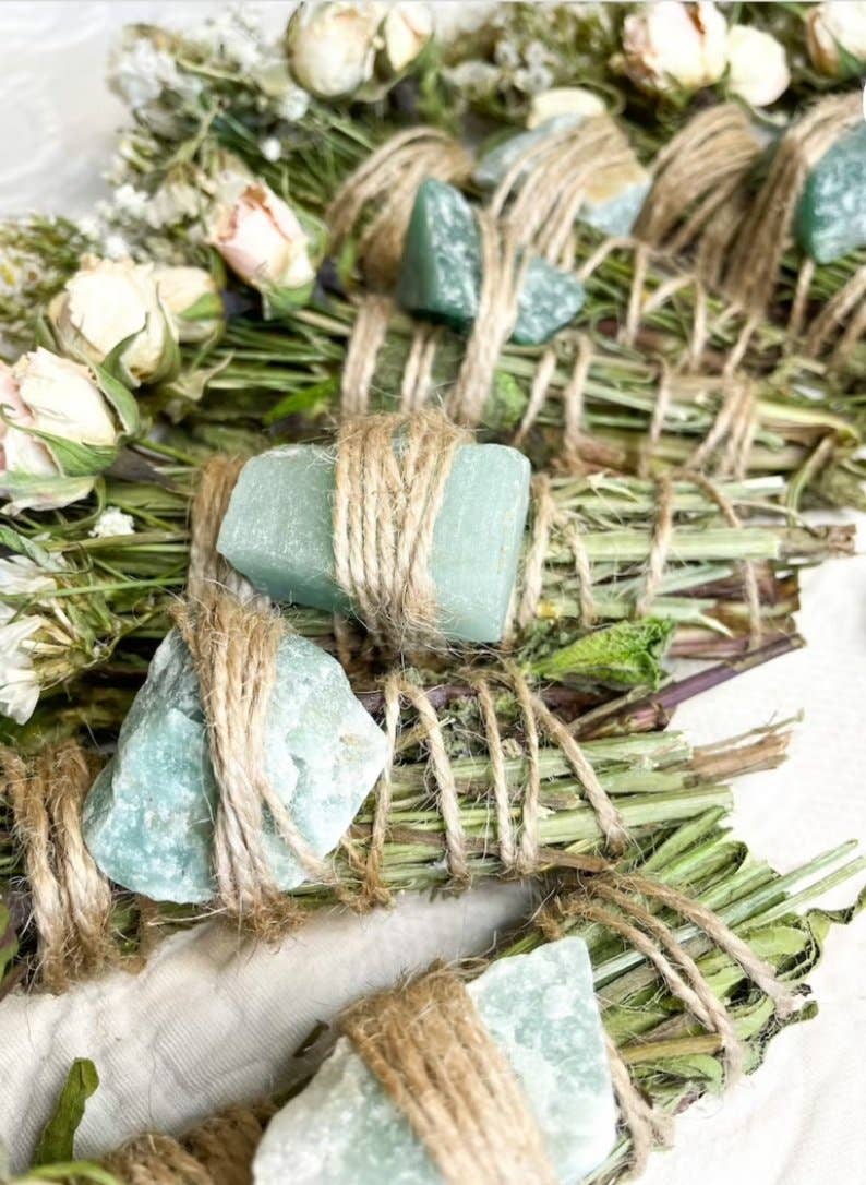 Aventurine, Rosemary, And Mint Smudge Stick