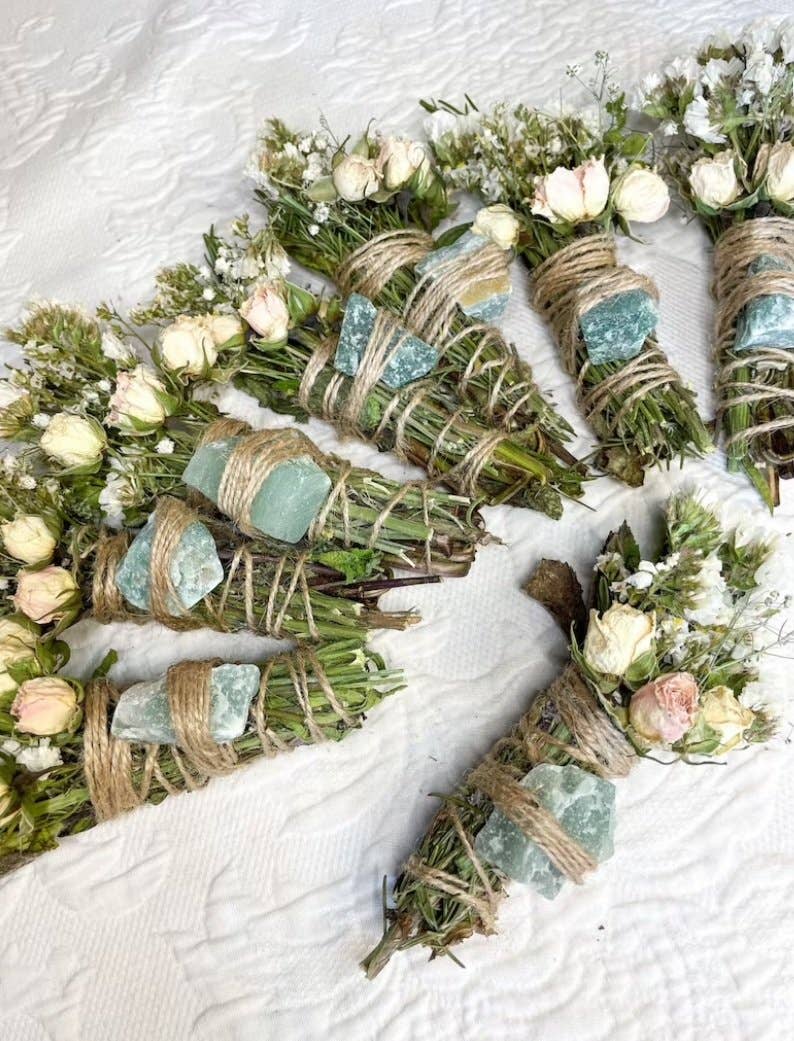 Aventurine, Rosemary, And Mint Smudge Stick